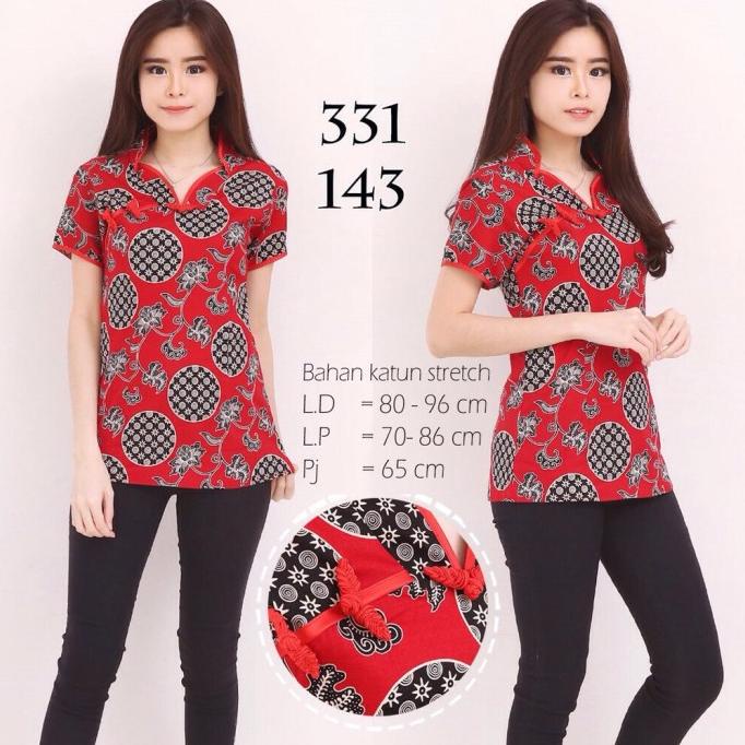 Baju Blouse Wanita Batik Imlek Cheongsam Chinese Shirt 1551