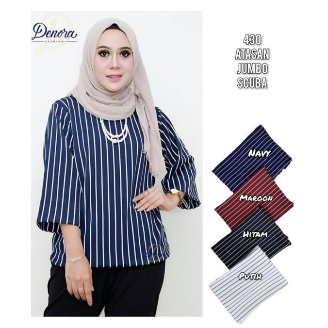 BAJU ATASAN WANITA JUMBO BLOUSE SCUBA JUMBO MOTIF SALUR BIG SIZE