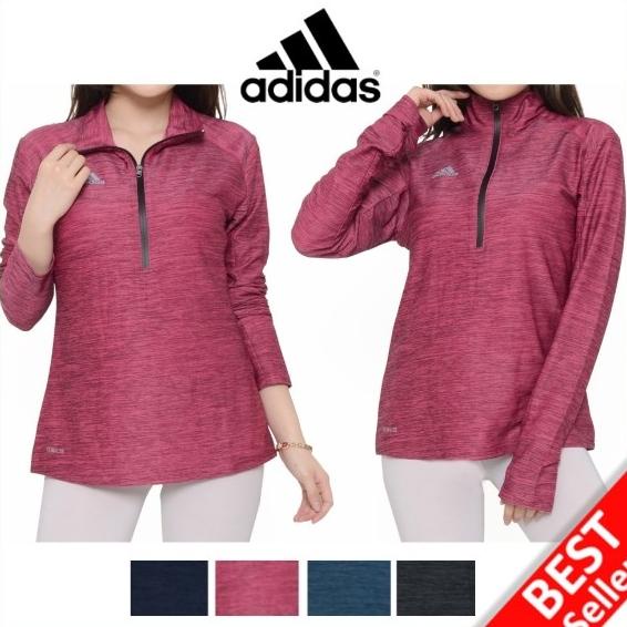ADIDAS Baju OlahRaga Wanita Kaos Senam Sepeda Lengan Panjang Resleting