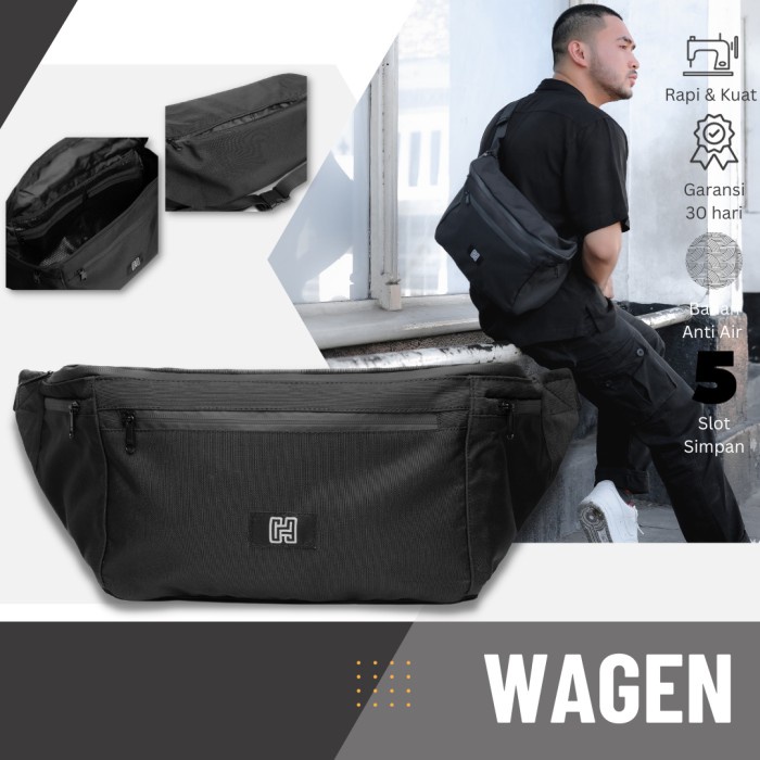 ✨New Harloth Wagen Black Sling Bag Waterproof Terbaru