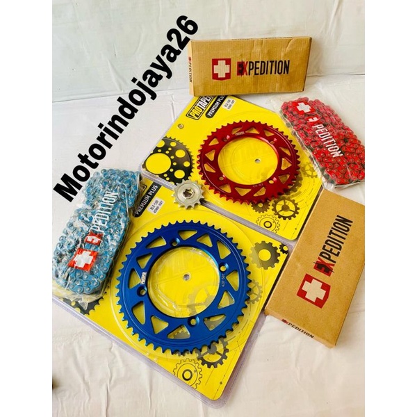 Gear Set KLX 150 D Tracker 150 Protaper Merah Biru Set Rantai Expedition Warna
