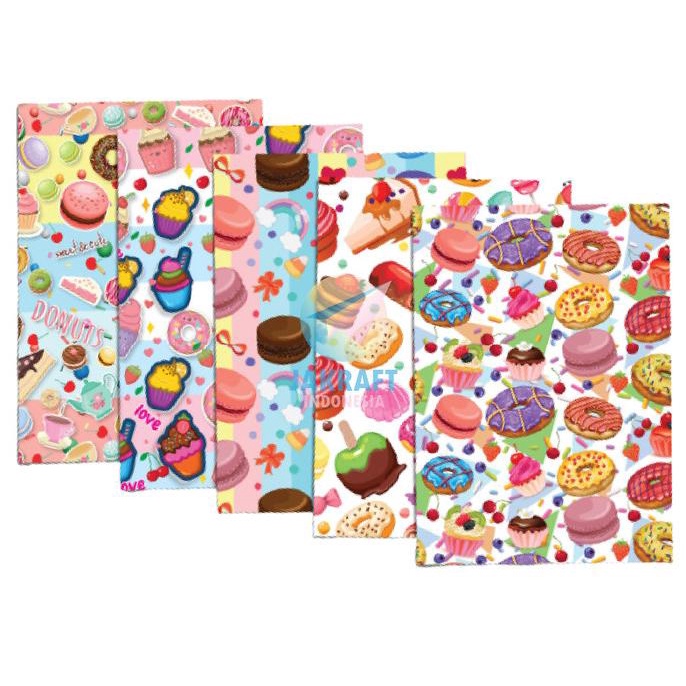 

Kertas Kado Dessert Donut Macaron Hvs Doff Mix Ala Sidu Sinar Dunia Kode 731