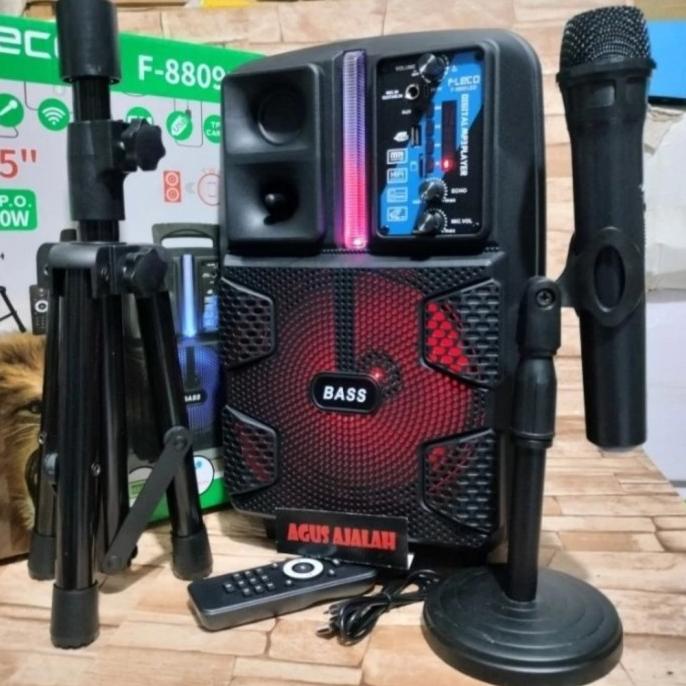 Speaker Bluetooth Karaoke 8.5" Fleco F 8809 + Stand + Mic Wireless