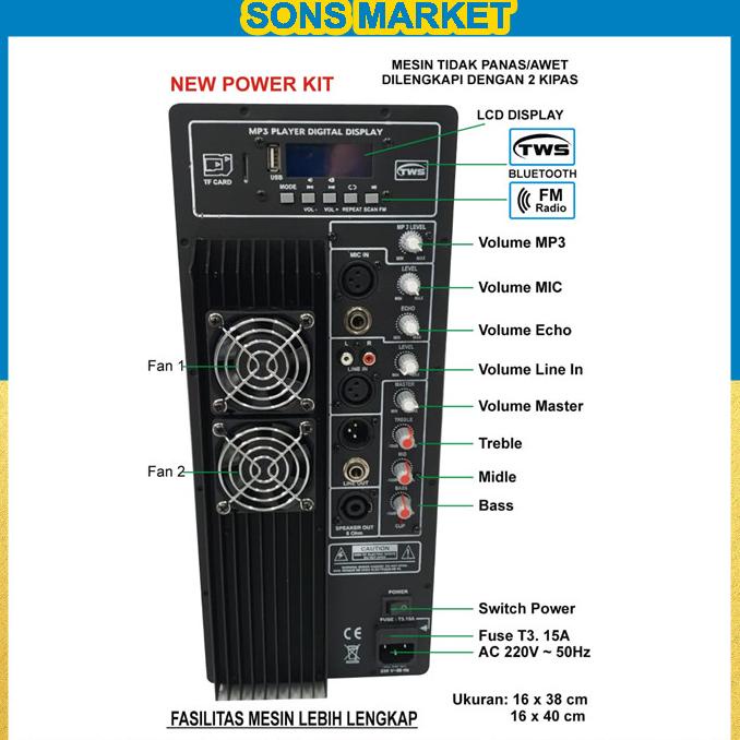 POWER KIT MESIN KIT SPEAKER AKTIF USB BLUETOOTH 500-1000 WATT