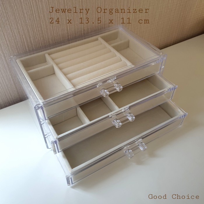 ORGANIZER JEWELRY BOX KOTAK PERHIASAN 3 DRAWERS LACI ACRYLIC AKRILIK