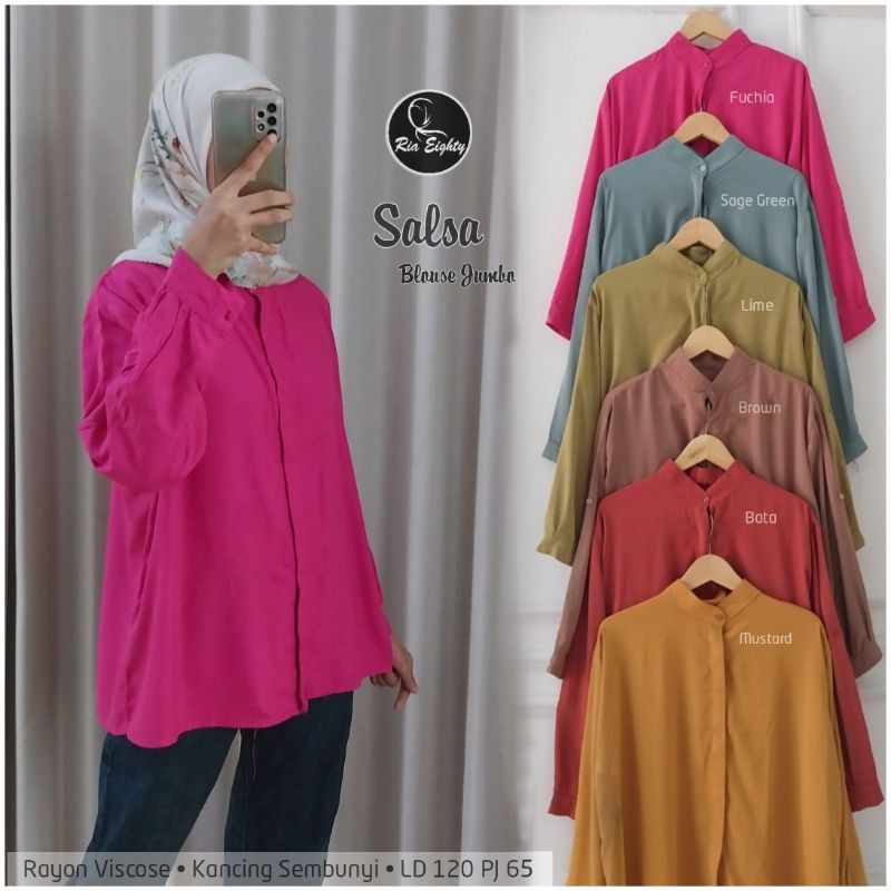 Salsa Kemeja Blouse Wanita Polos Fuchia Lime Sage Green Over Size Katun Rayon Viscose Ld 120 Jumbo F