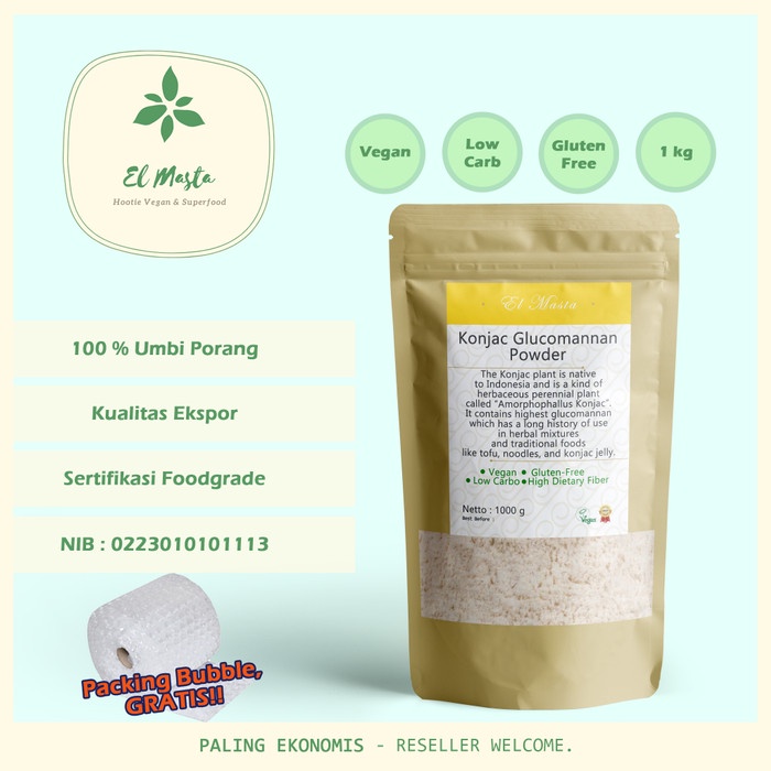 

Bettifer Tepung Porang/Konjac/Konnyaku/Shirataki/Elephant Yam/Glucomannan 1Kg