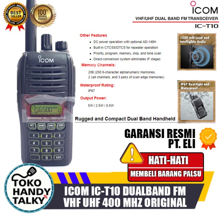 ICOM IC T10 DUALBAND IP67 HT ICOM DUALBAND IC-T10 WATERPROOF ORIGINAL