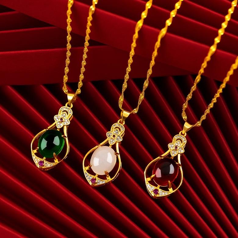 Awet Kalung berlapis emas wanita 375% bertatahkan batu alam,panjang 60cm,hadiah pernikahan Anti lunt