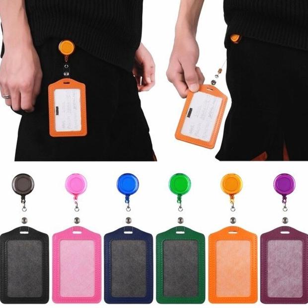 

Name tag ID card Holder Kulit Plus Yoyo clip kantong
