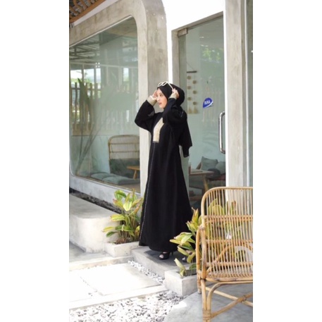 Abaya turki Jetblack premium Bordir mewah layer sifon Abaya eylul