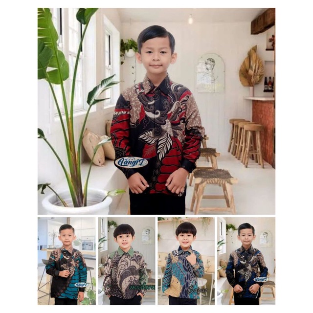 kemeja batik anak cowok lengan panjang umur 2-12 tahun seragam