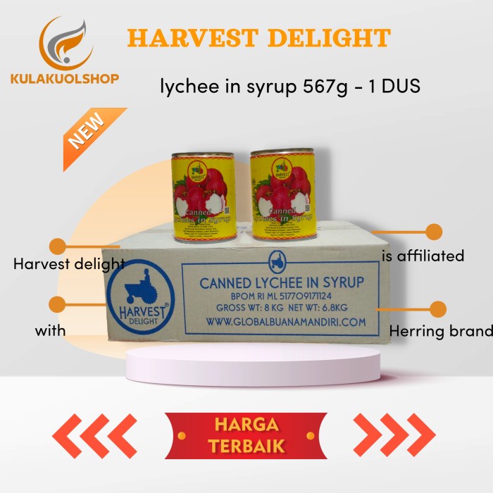 

Harvest delight Full Carton Lychee in syrup / Buah leci kaleng - 1 Ctn