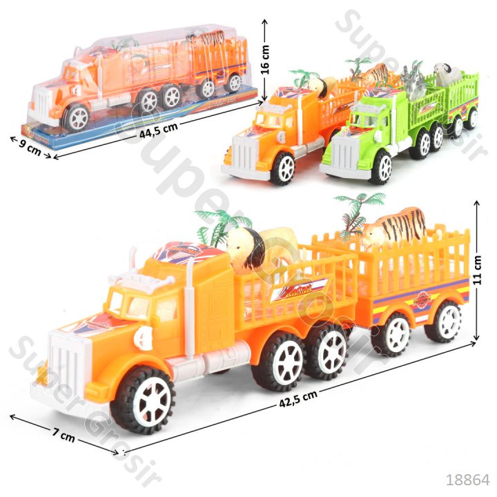 Mainan Anak Mainan Truk Tronton Muat Gandeng 43 cm F/C Muat Animal 2 Pcs dan Pohon  Truck Set