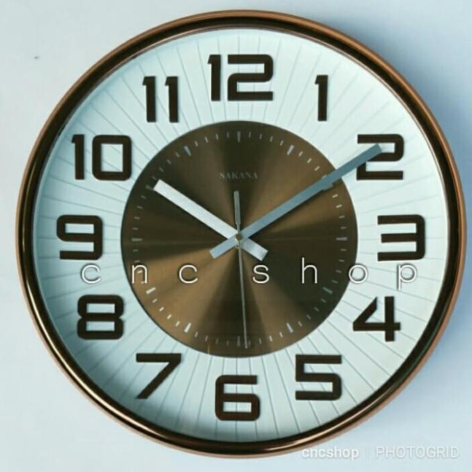 Jam Dinding Sakana Golden Brown 33cm Mesin 12888 Taiwan Berkualitas
