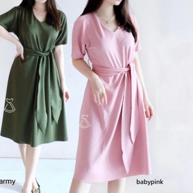 Dress Scuba Polos Simpel Casual Wanita Hilla Midi Dress Kerja Kantor Original