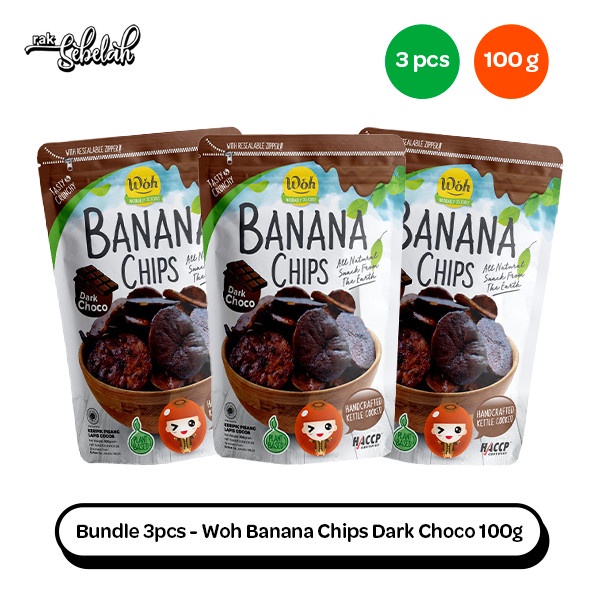 

Keripik - Bundle 3Pcs - Woh Banana Chips Dark Choco 100G Keripik Pisang Cokelat