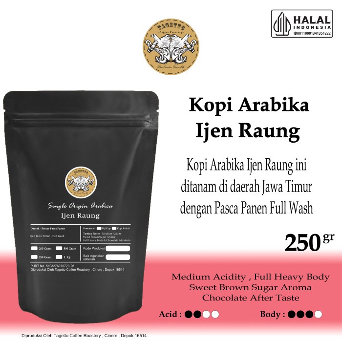 

Kopi Arabika Ijen Raung 250Gr Biji / Bubuk Full Wash Arabica Coffee