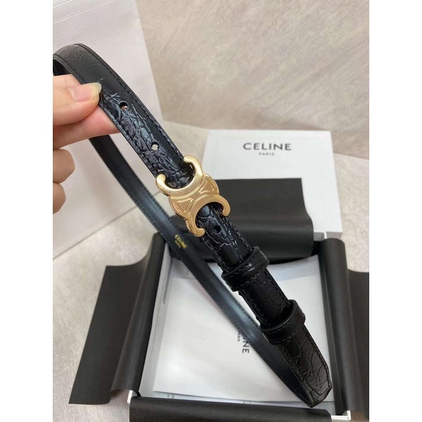 Celine Calfskin VVIP Quality Belt Triomphe Leather Black Croco