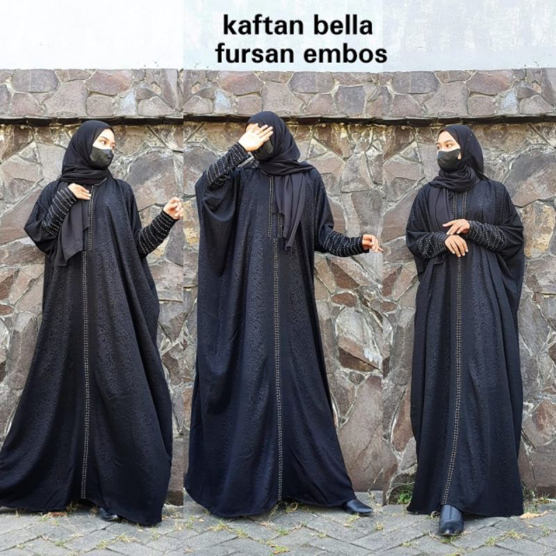 Abaya Hitam Gamis Wanita Terbaru Saudi Fashion Muslim Turkey Arab Kaftan Bella Fursan Embos