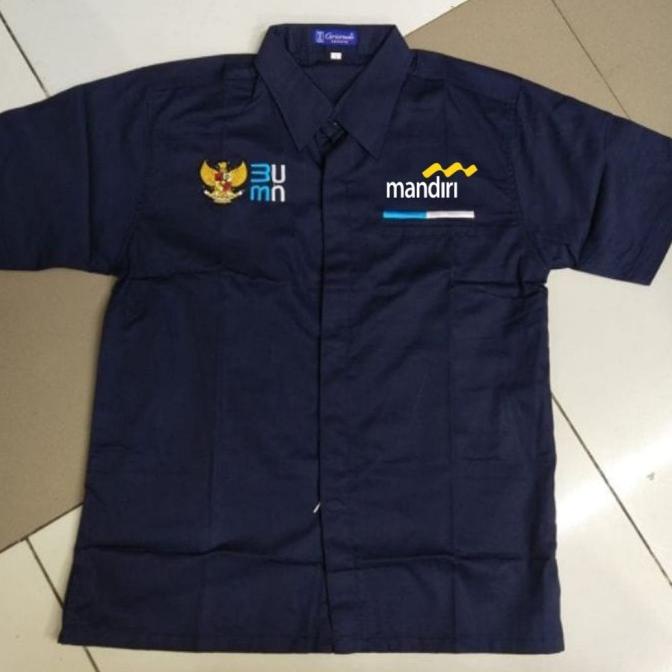 Kemeja BUMN Bank Mandiri Seragam BUMN Bank Mandiri Navy Lengan Pendek