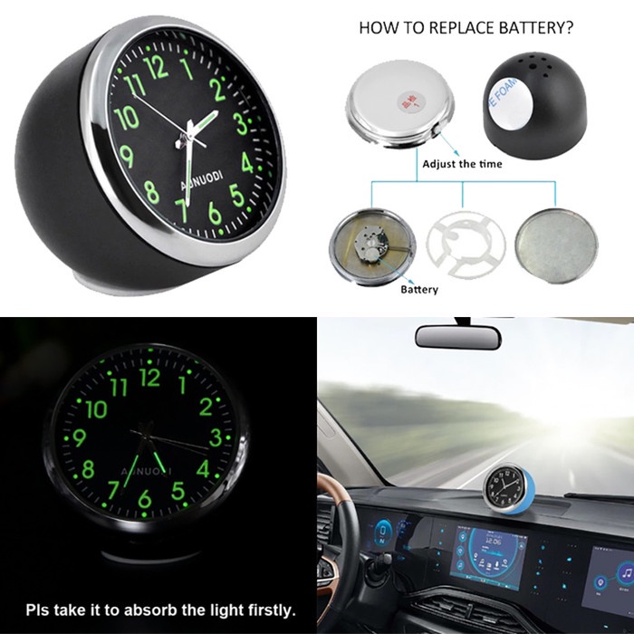 kode07 JAM MOBIL ANALOG QUARTZ GLOW IN THE DARK JAM INTERIOR MOBIL QUARTZ