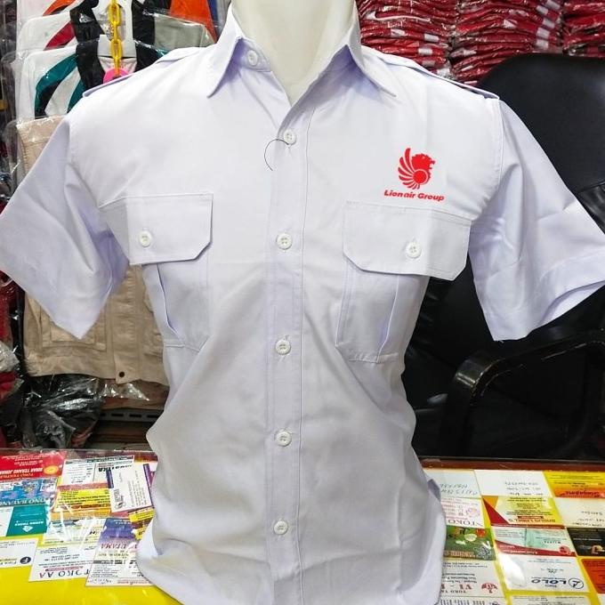 Kemeja Lion Air Group Putih PDH Lengan Pendek Pria Bordir