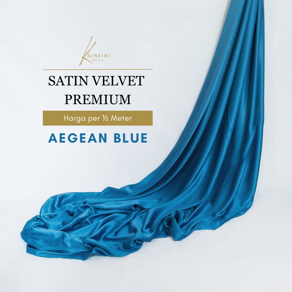 (½ Meter) Kain Satin Velvet Premium Grade A Kilap Silk Doff Kainkini - Teal Aegan Blue ( Bahan Kebaya Hijab Gamis Seragam Bridesmaid Background Backdrop )