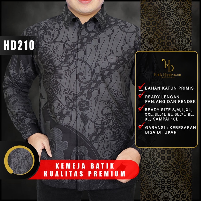 Hards Kemeja Batik Pria Cowok Lengan Panjang Modern Hendrawan Original Hd210
