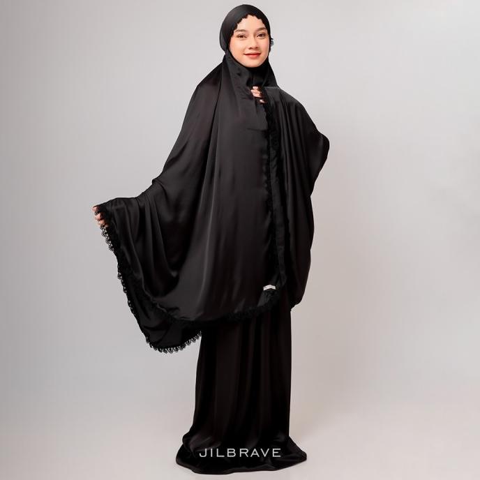 Rayna Prayer Set Jilbrave Mukena Lebaran Bahan Silk Premium Black