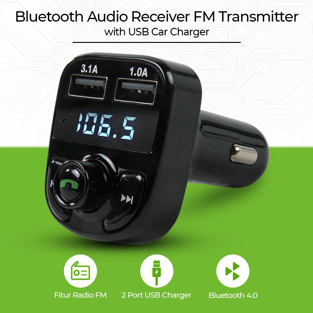 Bluetooth Audio Receiver FM Transmitter Handsfree - Black