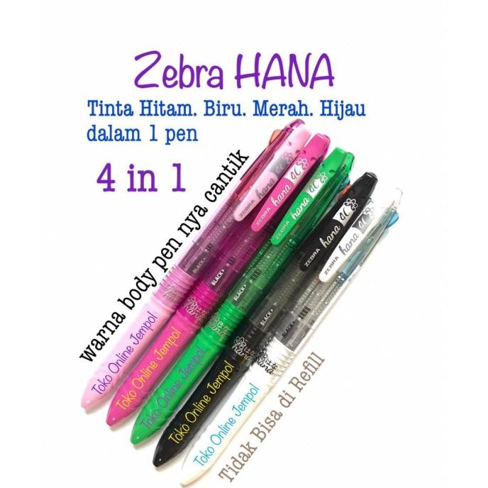 

Pen Zebra HANA 0.7 mm 4 warna Black Blue Red Green BIC ATK0974ZB