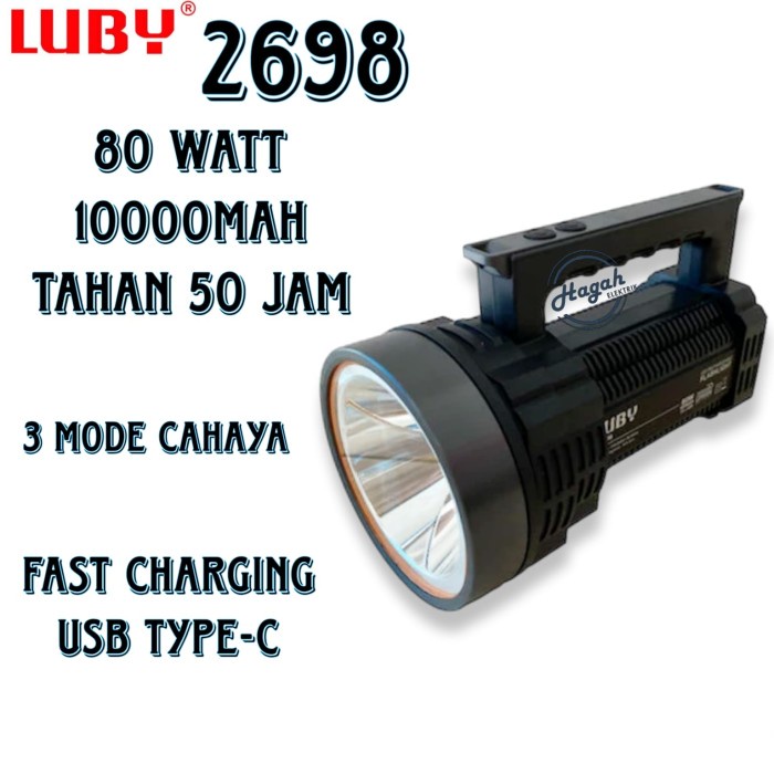 Promo Luby Senter Led Super Terang L-2698 80W Lampu Putih/ 2698/ L2698