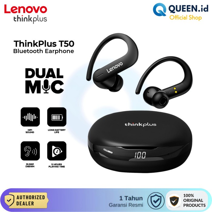 Ready Lenovo ThinkPlus T50 TWS True Wireless Bluetooth 5.2 Headset Earphone