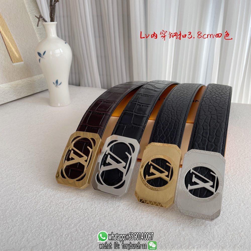 Crocodile effect LV men's insert buckle belt reversible eyelet leather waist belt 3.8cm
