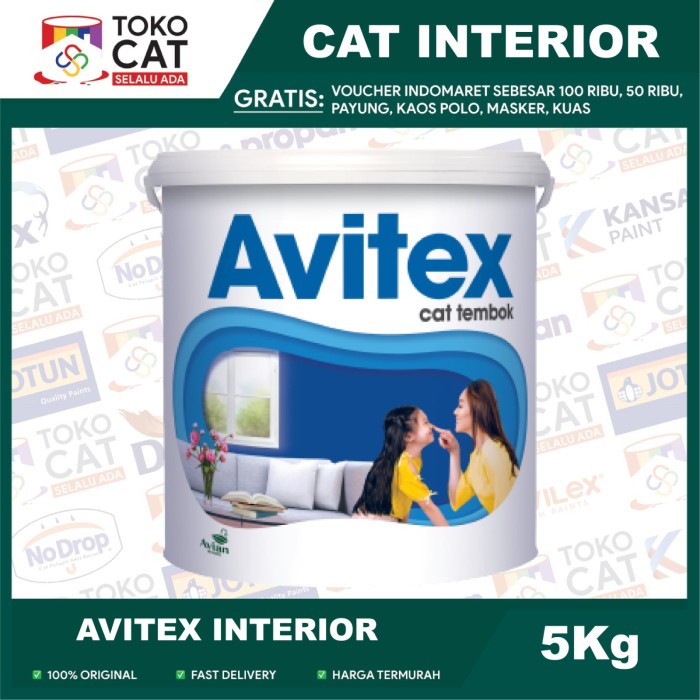 Cat Tembok Dalam Avian Avitex Interior Warna Putih 5 Kg Galon // Cat Tembok Interior // Cat Avian Avitex