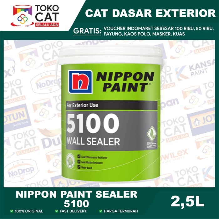Cat Dasar Tembok Luar Nippon Paint 5100 Wall Sealer 2,5 Liter Galon //Cat Dasar Tembok Eksterior//Ca