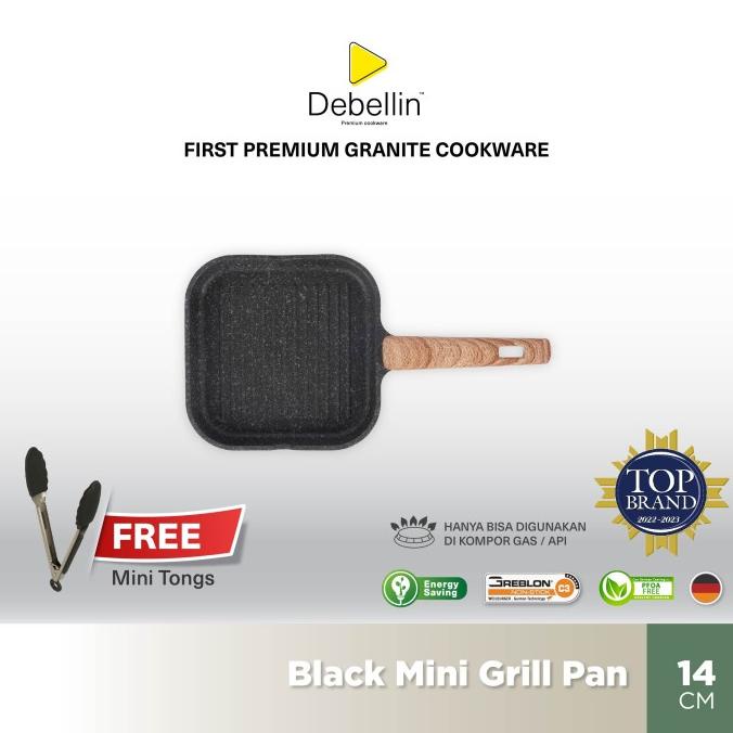 Debellin Black Mini Grill Pan 14 cm - Pemanggang Granite Premium