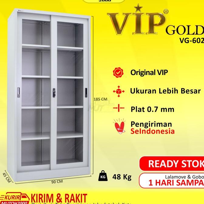 

Vip Gold Vg-602 Lemari Arsip Besi Pintu Sliding Kaca Stok Terbatas