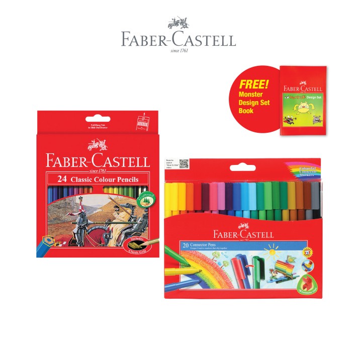 

Faber-Castell Pensil Warna Set24 & Connector Pen 20 Free Buku Mewarnai