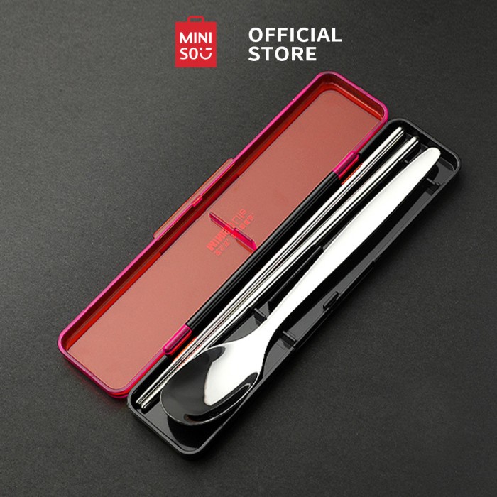 Terbaru Miniso Alat Makan Sendok Sumpit Stainless Steel Set Spoon Chopsticks