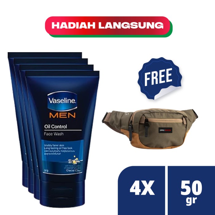 Terbaru Vaseline Men Oil Control Facial Wash - 100Gr Sabun Cuci Muka - Isi 4
