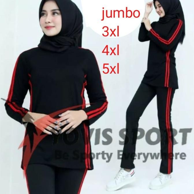 Setelan Baju Senam Wanita Jumbo Panjang Muslim Olahraga Zumba Aerobik