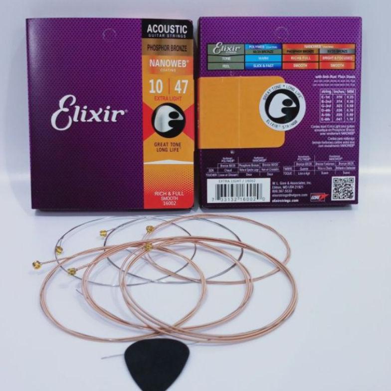 Original SENAR GITAR STRING AKUSTIK ELEKTRIK MERK ELIXIR UKURAN 0.10 COD