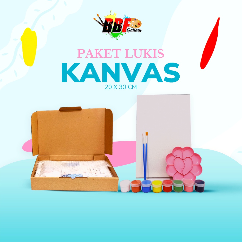 

Paket Lukis Kanvas 20X30 Lengkap Dengan Cat Akrilik Palet Kuas Canvas Painting Set Alat Melukis