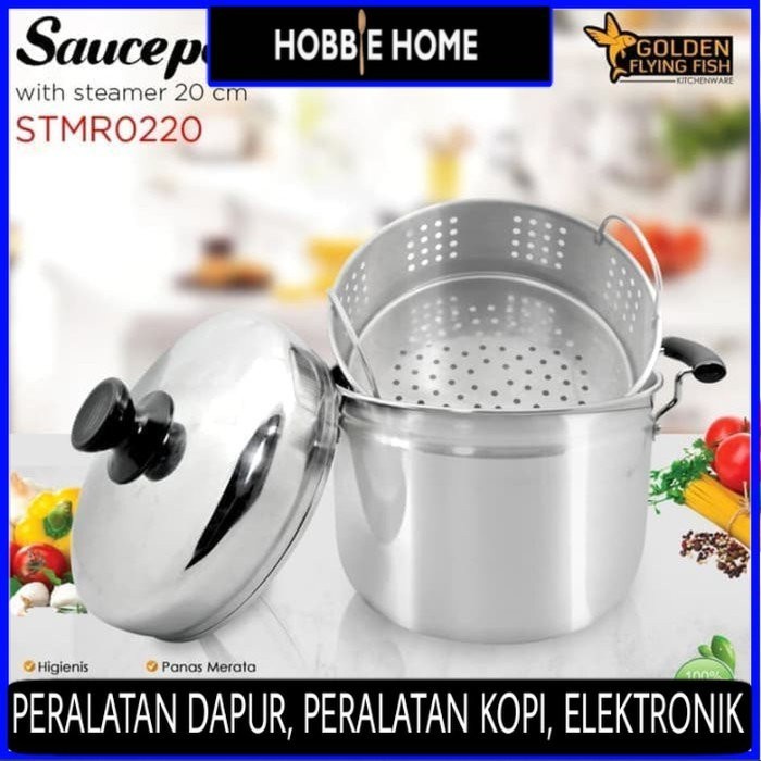 [Ori] Panci Steamer 20Cm Stainless Golden Flying Fish Diskon