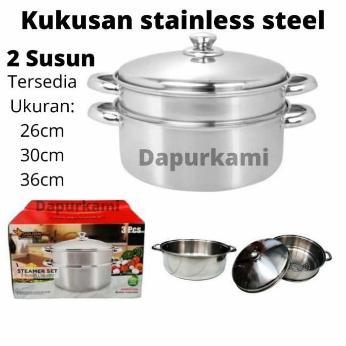 [Ori] Panci Steamer Stainless Steel 2 Susun 26Cm • Golden Flying Fish Terbatas