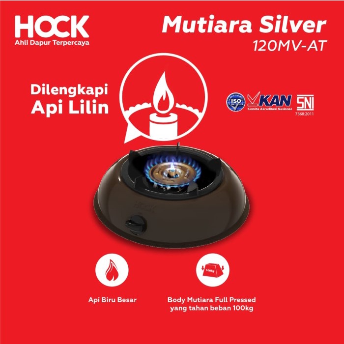 [Ori] Kompor Gas Hock 1 Tungku Mutiara Silver 120Mv-At Diskon