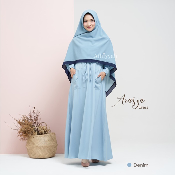 [Original] Gamis Arasya Dress Denim Size M L Gamis Only By Athiyyah Berkualitas