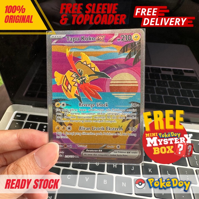 ✅COD Kartu Pokemon Tapu Koko Ex Sar 219/170 Kilau Hitam Indonesia Sv3S Tcg Terbatas